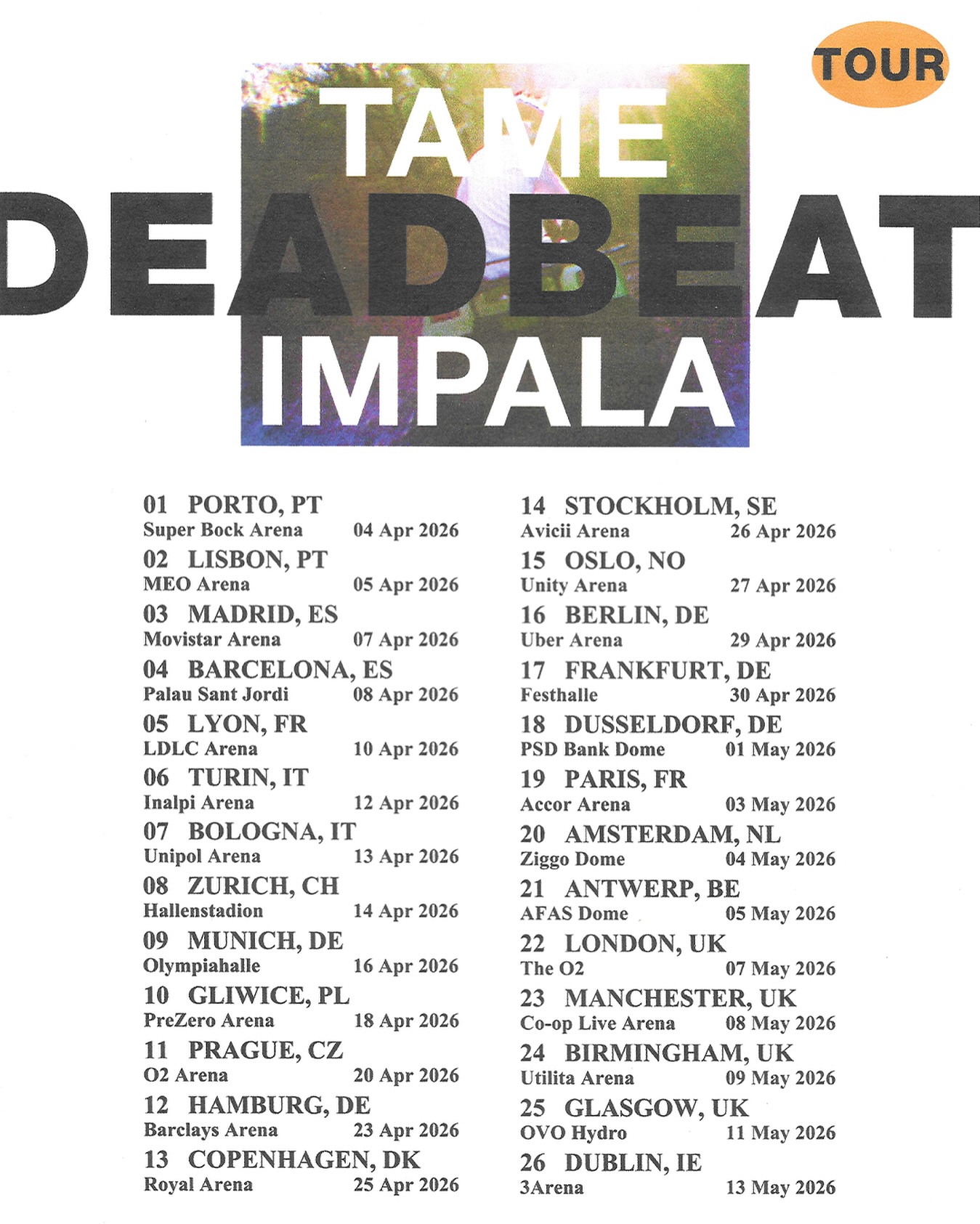 Tame Impala Deadbeat Tour Poster 2025-2026