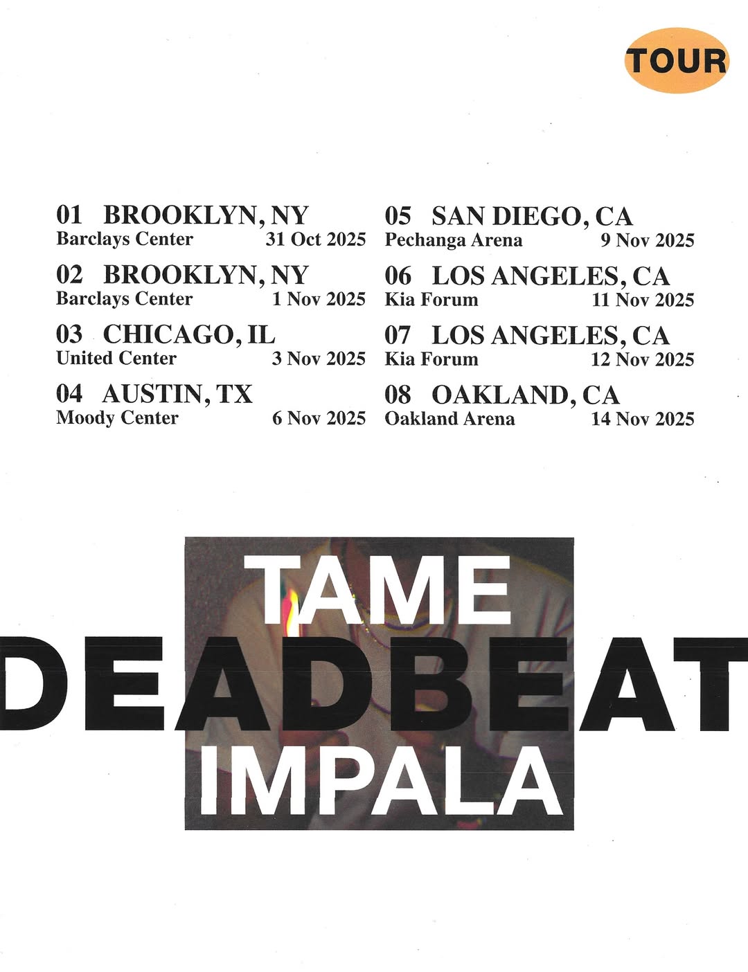 Tame Impala Deadbeat Tour Poster 2025-2026